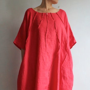 Coral linen dress,Oversized dress,Long red dress,Linen dresses,Loose summer dress,Linen maxi dress,Loose linen dress,Flax dress,Sundress