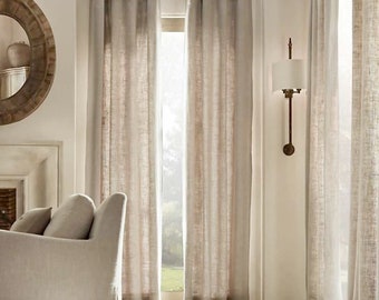 Linen curtains for bedroom, White curtains, Linen drapes for living room, Natural linen curtains, Tab top linen curtains, Privacy curtains