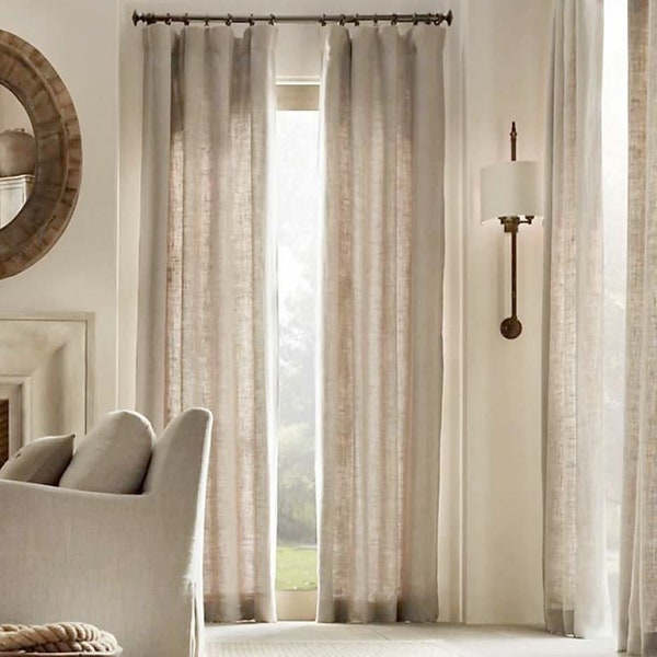 Linen curtains, Linen curtain panels, Window curtains, Natural linen curtains, Linen curtains set, Curtains living room, Lined linen curtain