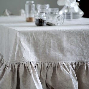 Vintage linen tablecloth, Rustic table cloth, Table cover, Round tablecloth, Linen table cloth,Tablecloth round,Large linen tablecloth image 2