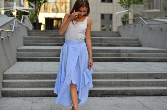 white and navy linen skirt