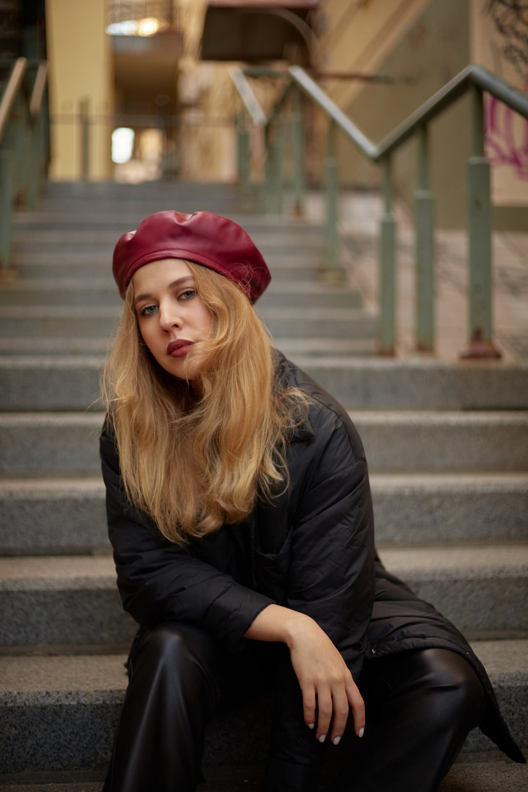 Red Leather Beret Burgundy Beret Red Beret for Women French Etsy