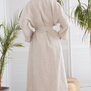 Natural washed Linen bathrobe, Long linen barthrobe, Linen robe with pockets, Linen kimono robe, Oversized linen robe, Plus size linen robe image 6