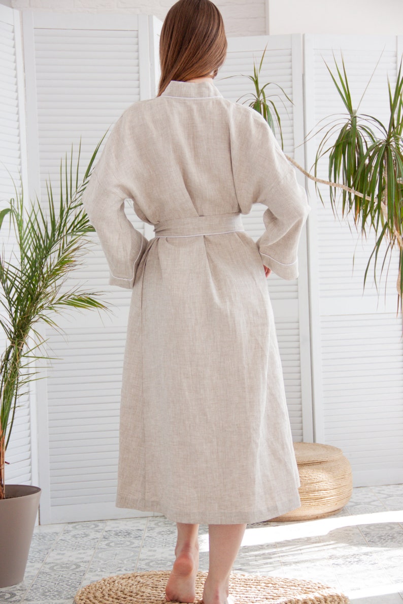 Natural washed Linen bathrobe, Long linen barthrobe, Linen robe with pockets, Linen kimono robe, Oversized linen robe, Plus size linen robe image 6