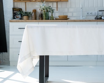 White linen tablecloth, Ivory table cloth, Rectangular tablecloth retro elegant, Tablecloth square, Kitchen tablecloth, Table covers wedding