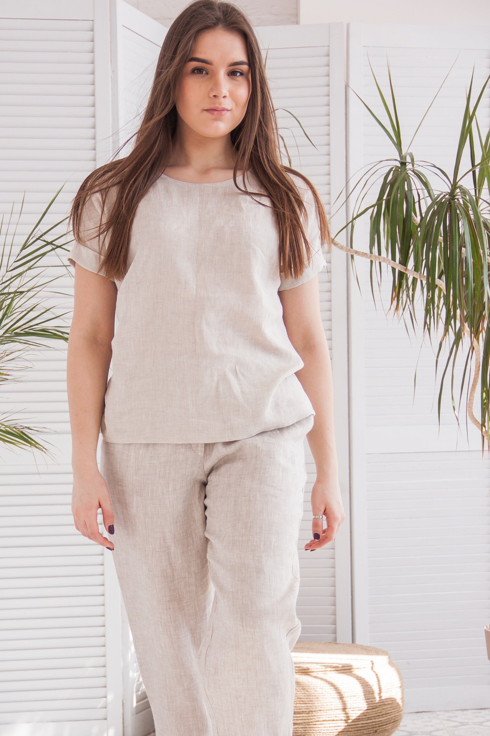 Linen sleepwear womenLinen pyjama setLinen pants womenWhite Etsy