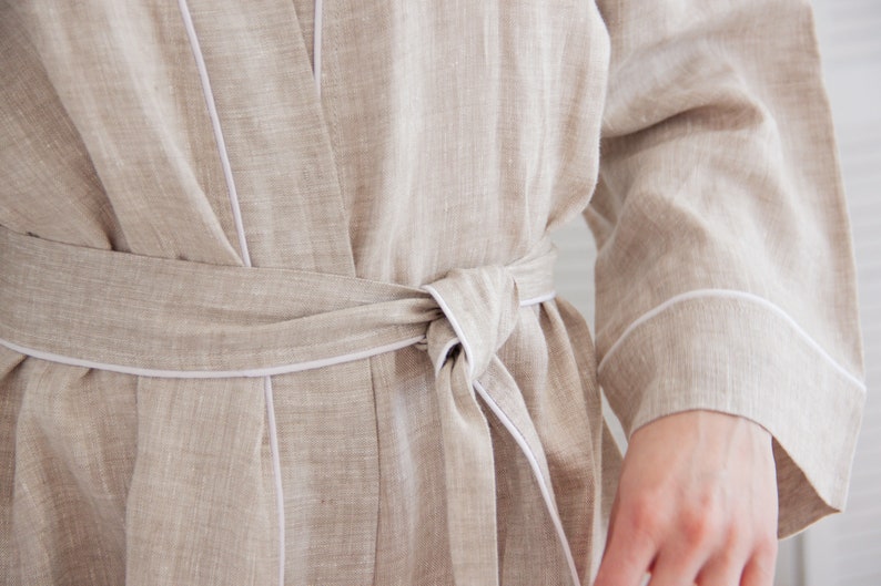 Natural washed Linen bathrobe, Long linen barthrobe, Linen robe with pockets, Linen kimono robe, Oversized linen robe, Plus size linen robe image 8