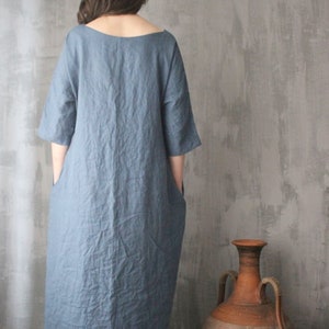 Linen Dress Plus Size,long Linen Dress,loose Linen Dress,blue Maxi ...