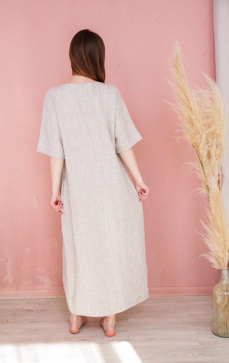 Linen dress with pockets, Linen tunic dress, Natural linen dress, Oversized linen dress, Loose fit linen dress, Summer tunic women image 7