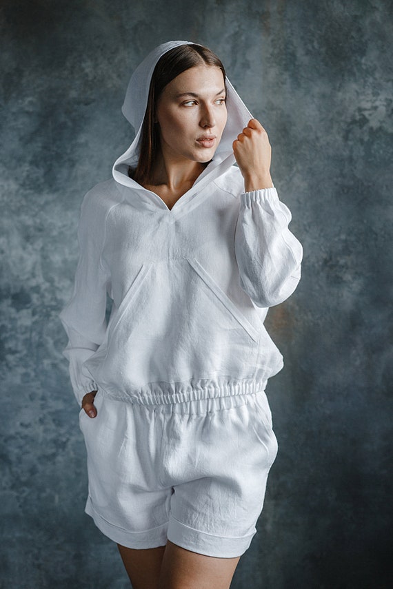 Linen Hoodie womens Linen Shorts custom Hoodie linen Shorts linen Top plus Size Shorts womens Organic Shorts long Sleeve Linen Tops hoodie Etsy UK
