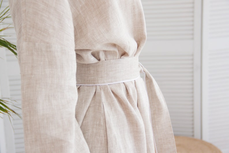 Natural washed Linen bathrobe, Long linen barthrobe, Linen robe with pockets, Linen kimono robe, Oversized linen robe, Plus size linen robe image 7