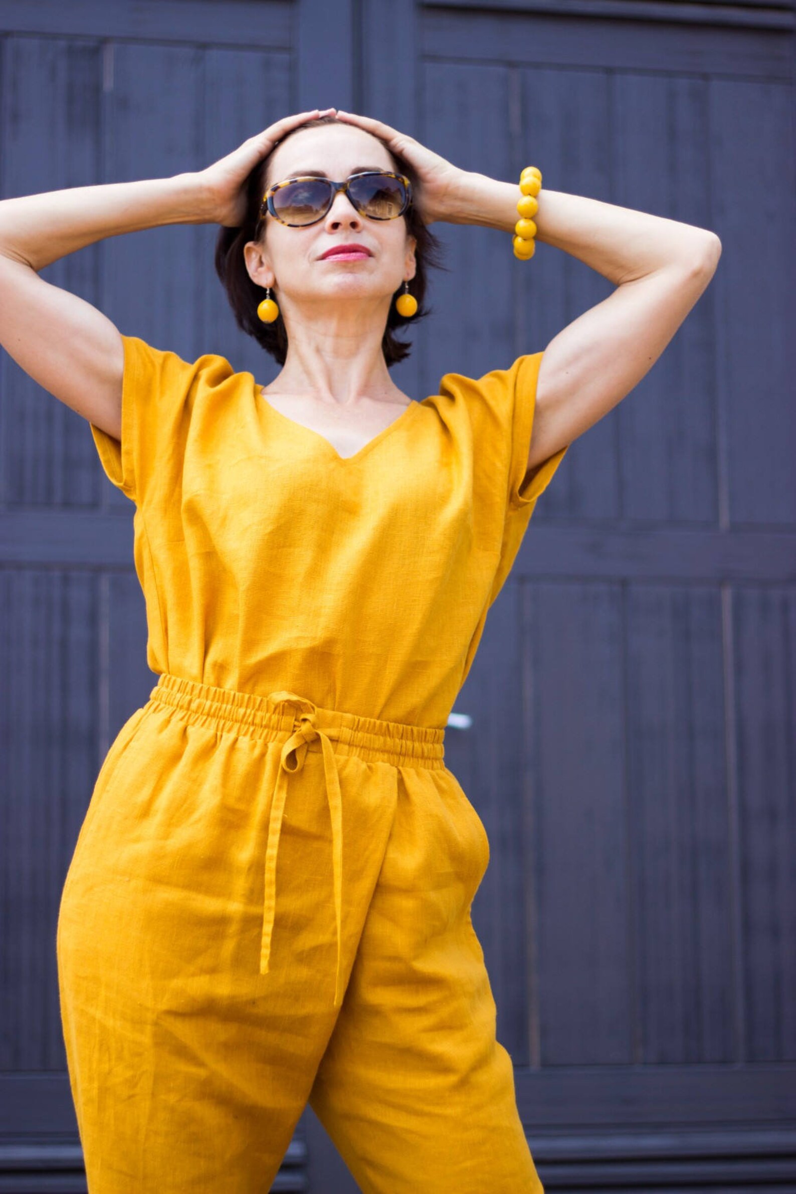 Mustard Yellow Linen Pants and Toplinen Jumpsuitwomens Linen Etsy