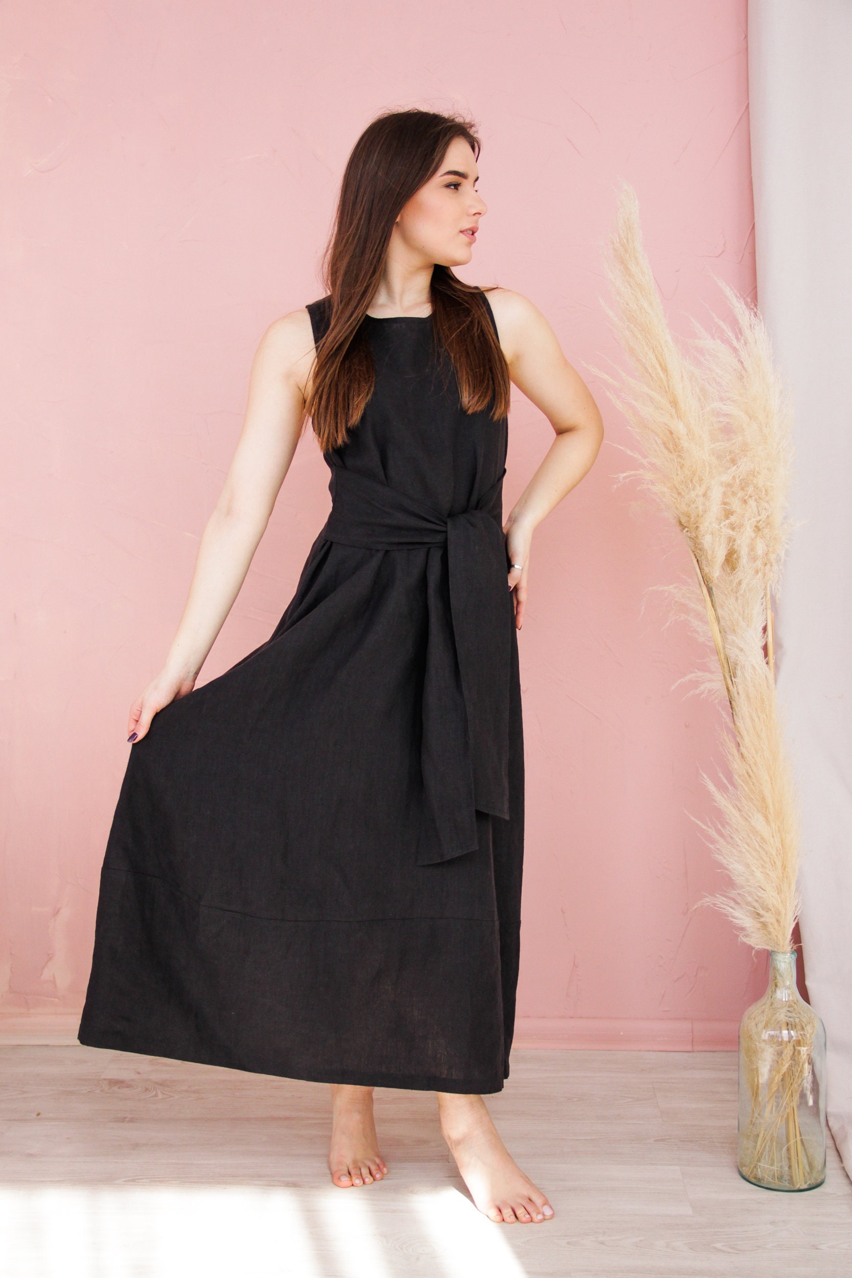 Black linen dressMaxi linen dressSleeveless linen Etsy