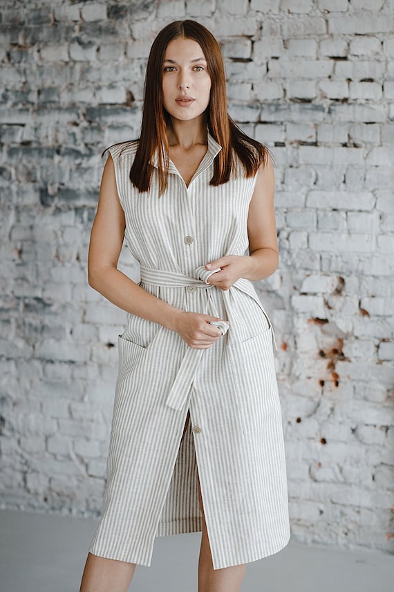 Linen Midi Dresswhite Linen Womens Dressshirt Dress With Etsy