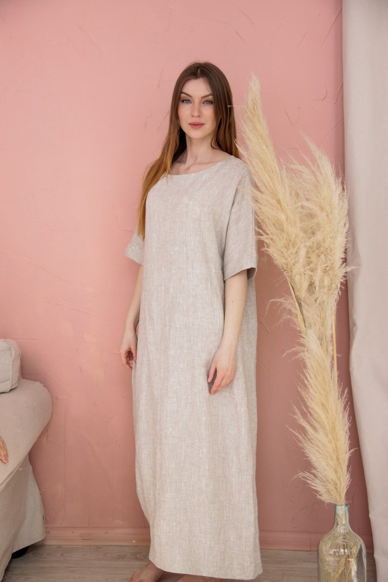 Linen dress with pockets, Linen tunic dress, Natural linen dress, Oversized linen dress, Loose fit linen dress, Summer tunic women image 1