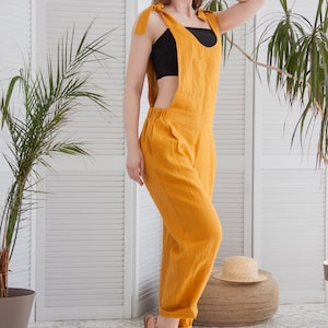 Linen jumpsuit with pockets, Loose linen jumpsuit, Linen dungarees women, Linen overalls women, Linen romper women, Summer jumpsuit