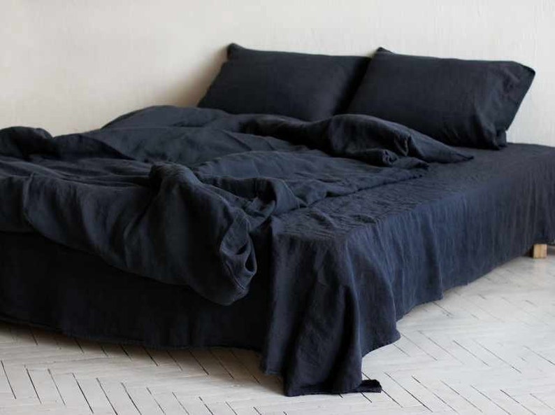 Linen sheets set queen Black linen sheets Linen bedding set Etsy