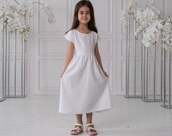 White girl dress, Apron dress girls, Linen girl dress, Linen dress for toddlers, Dress with belt, Minimalist dress, Summer dress,Beach dress