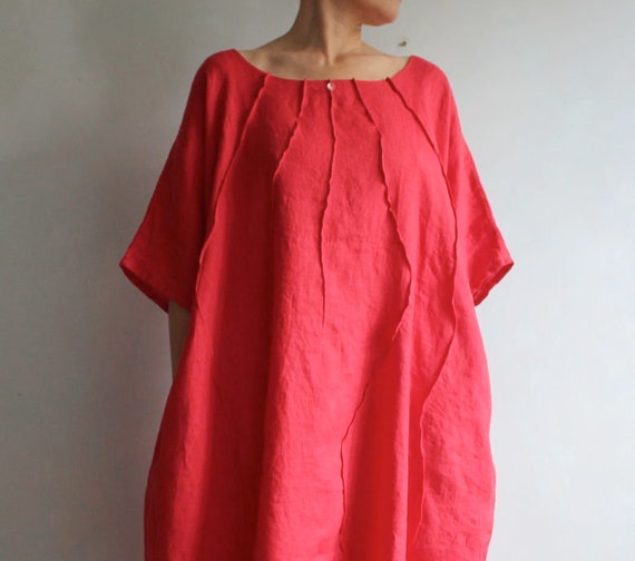 coral linen dress