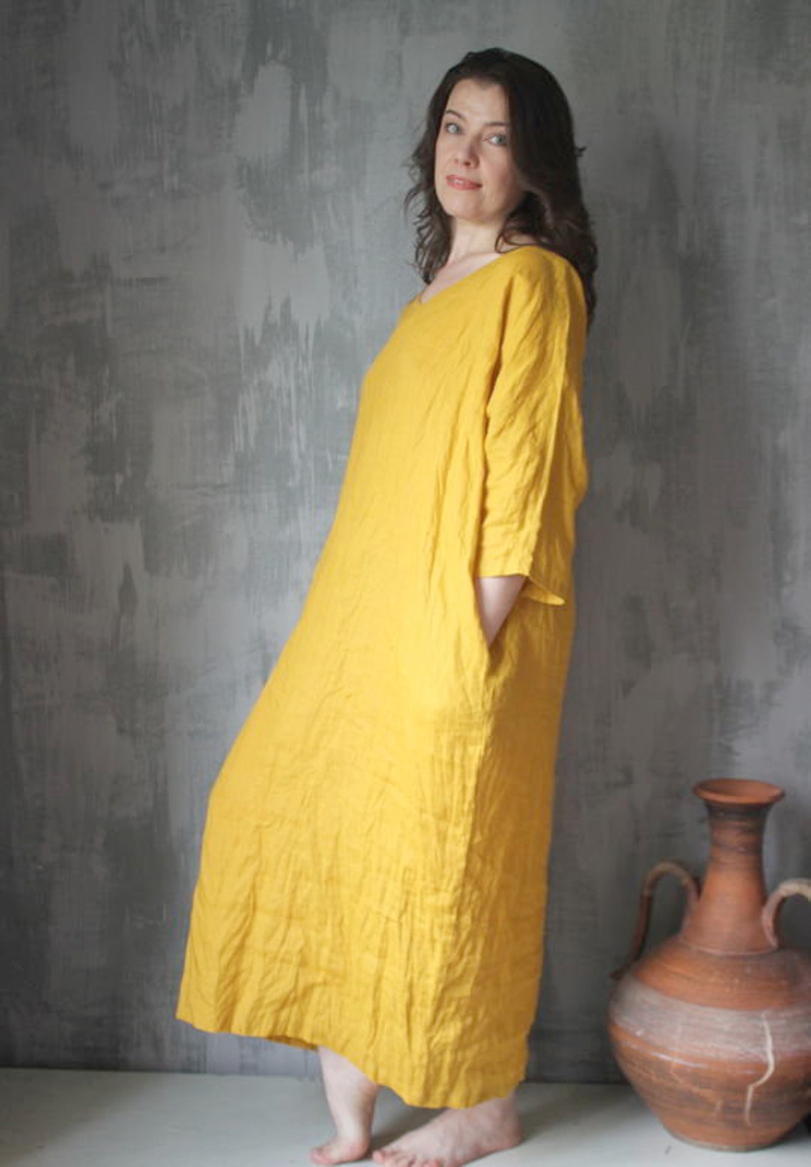 Yellow Linen Dresslong Linen Dressloose Linen Dresslinen Etsy — free download