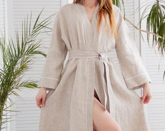 Linen bathrobe,Linen robe women,Linen robe long,Linen robe plus size,Linen gown,Linen loungewear,Natural linen robe,Soft linen robe