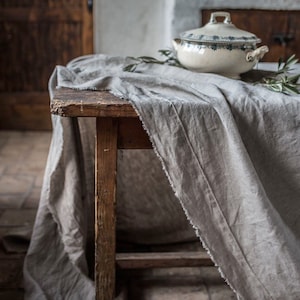 Vintage linen tablecloth, Rustic table cloth, Table cover, Round tablecloth, Linen table cloth,Tablecloth round,Large linen tablecloth image 1