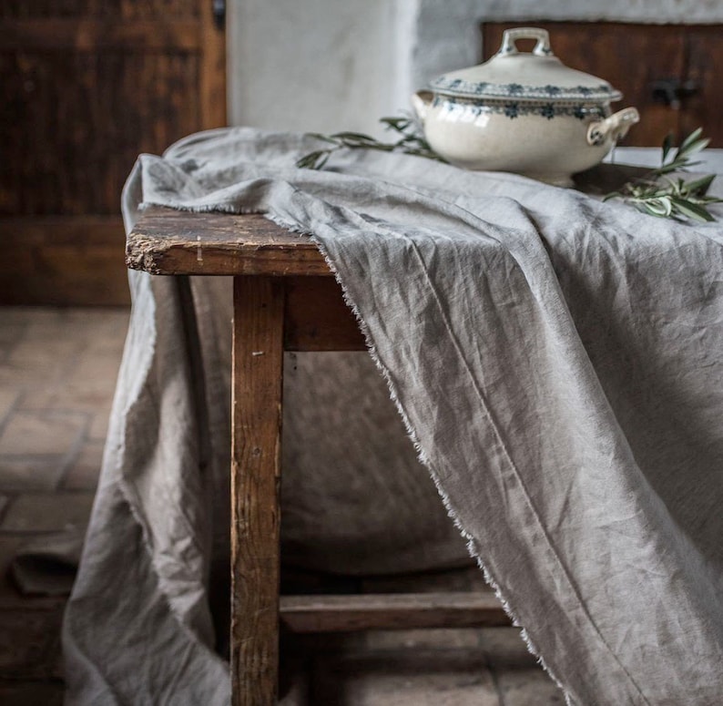 Vintage linen tablecloth, Rustic table cloth, Table cover, Round tablecloth, Linen table cloth,Tablecloth round,Large linen tablecloth image 1