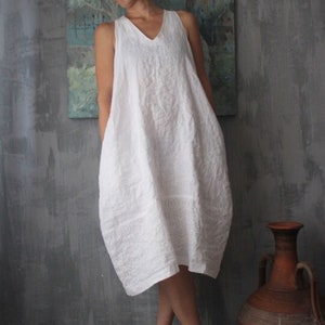 Linen dress with straps, Linen dress with pockets, Long linen dress, Linen maxi dress, Linen dresses for women, White linen dress