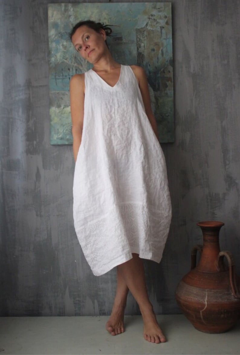 White linen dress,Linen maxi dress,Swing dress,Linen maxi dress,Organic linen dress,Plus size tunic,Linen tunic dress,Long linen dress image 1