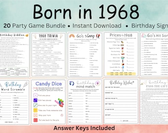 20 Born in 1968 Game Bundle | PRINTABLE 55th Birthday Party Game | 55th Birthday Poster | 1968 Birthday Party | 55th Birthday Games Adults