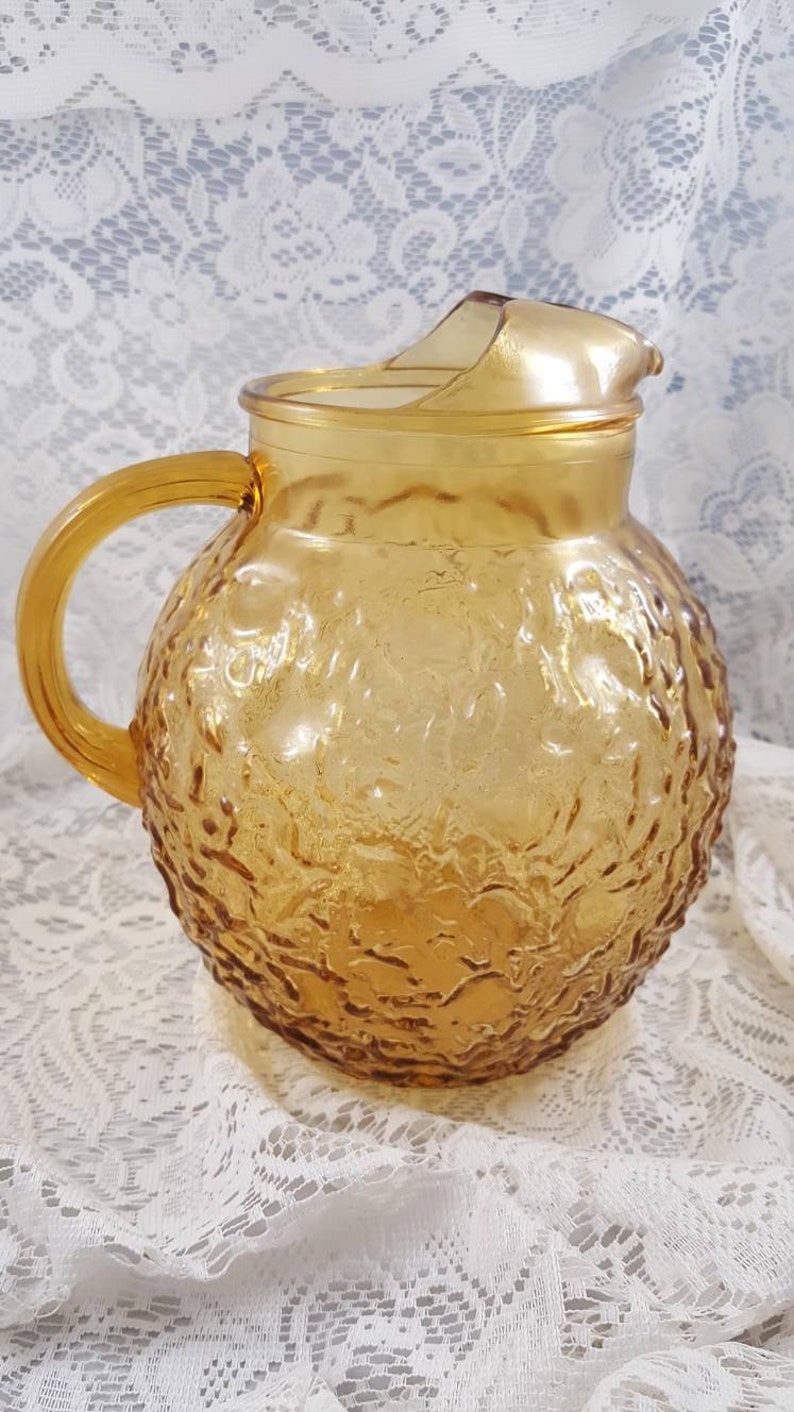 Vintage amber pebbled Anchor Hocking pitcher