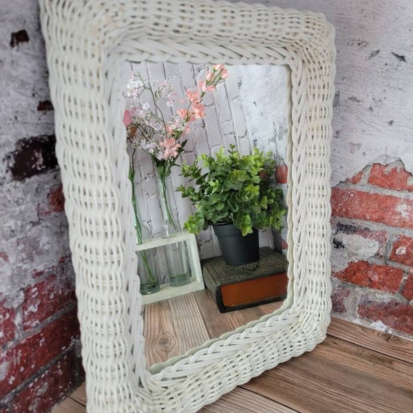 White Wicker Mirror Etsy