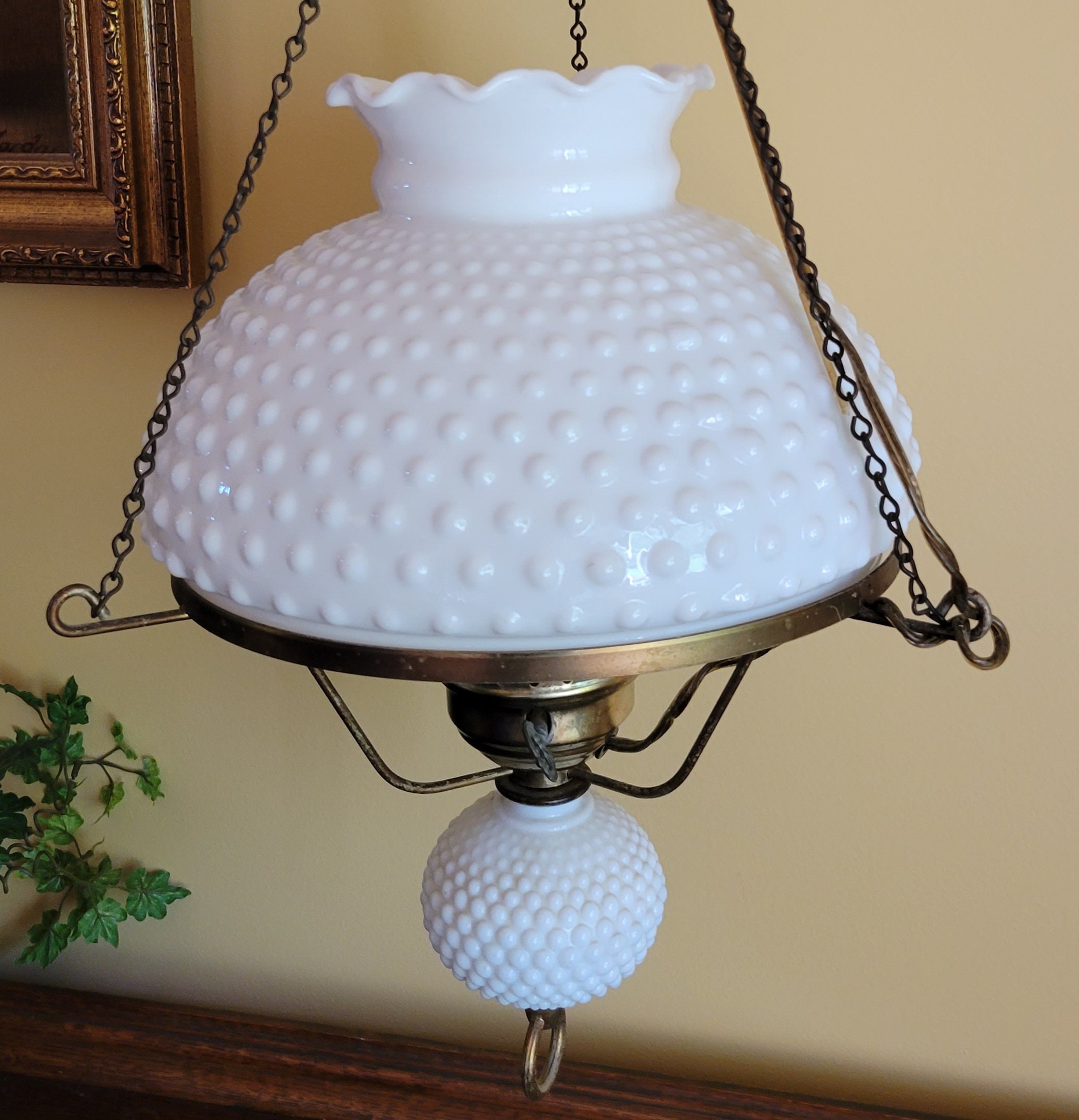 Vintage Milk Glass Hobnail Hanging Lamp. Needs Electrical. Etsy