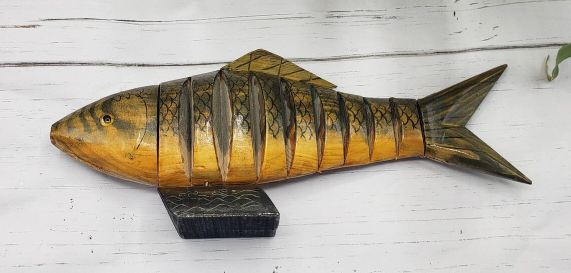 Wood articulated fish figurine decor Etsy