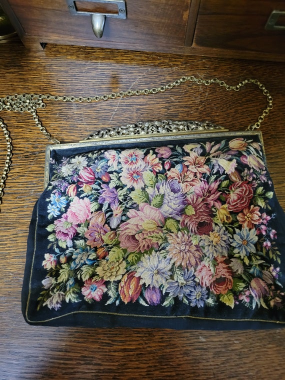 Vintage evening purse. Tapestry. Needlepoint. Bla… - image 1