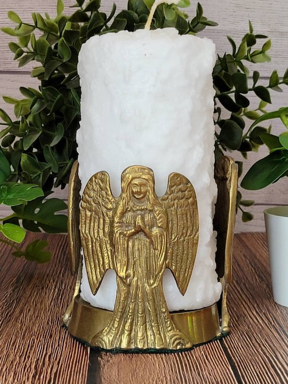 Antique Brass Angel Pillar Candle Holder Etsy
