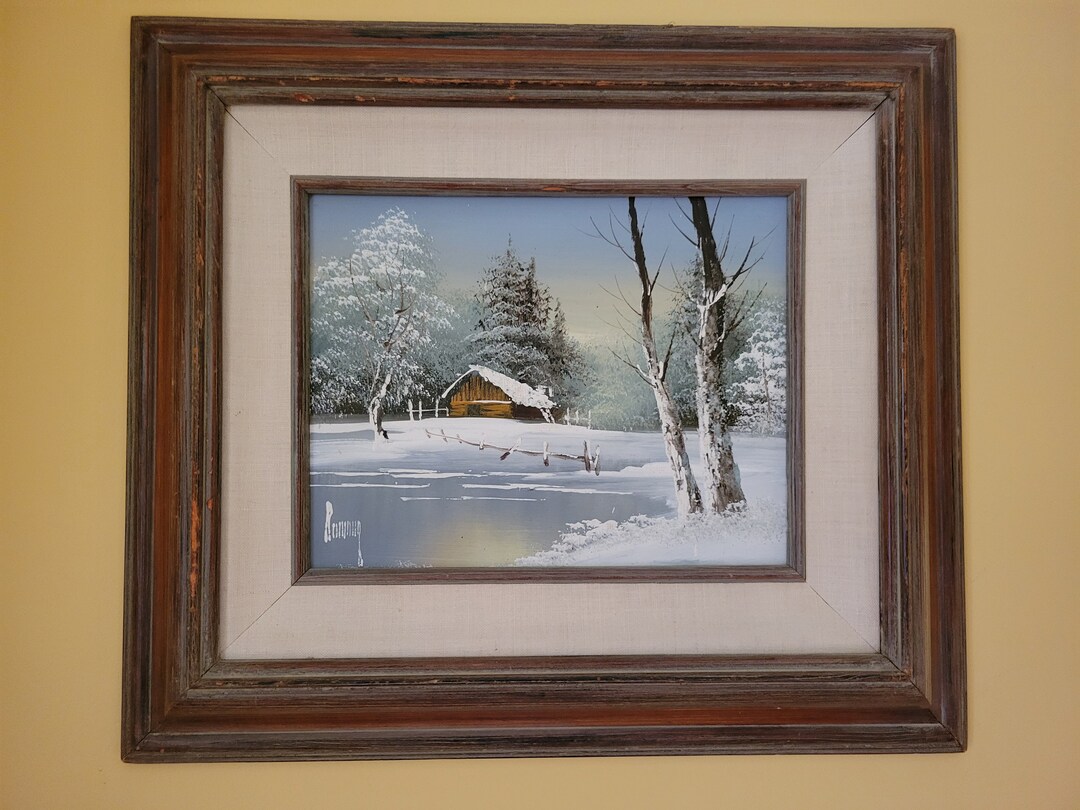 Vintage Winter Scene Painting Features a Cabin in the Woods - Etsy