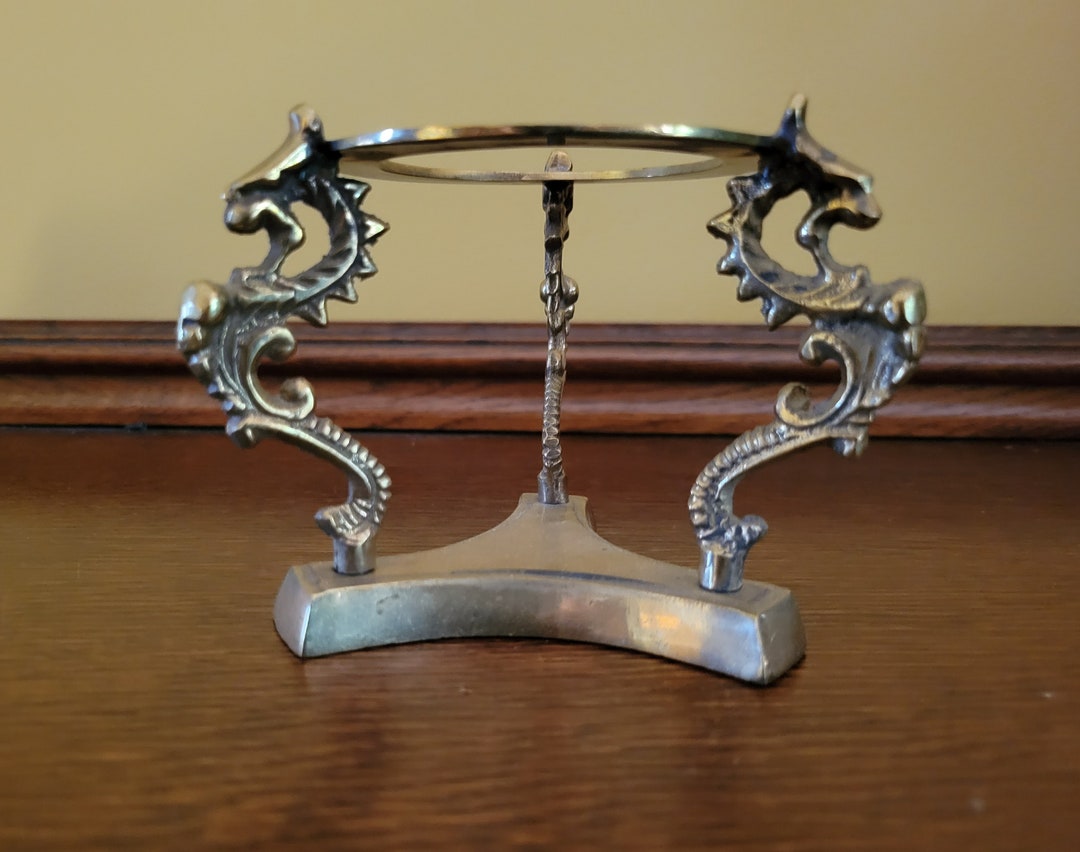 Small Brass Crystal Ball Holder Features Dragons Etsy
