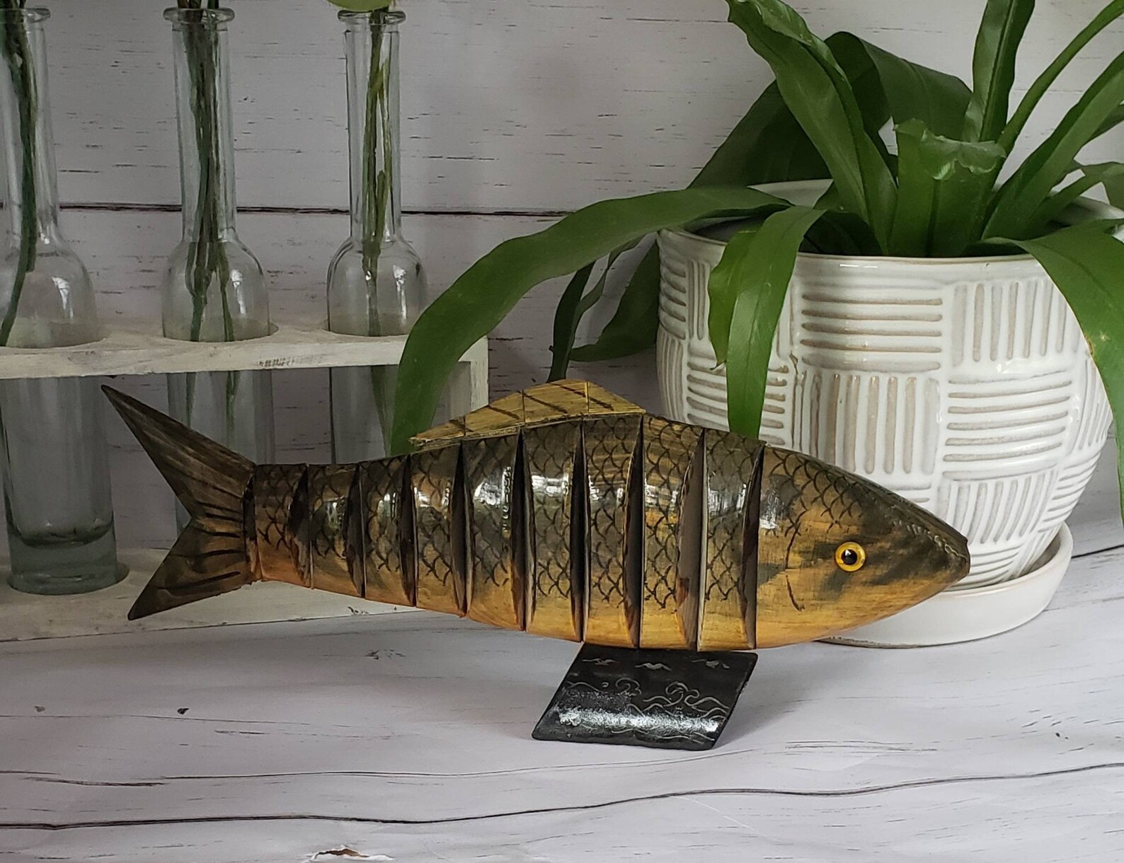 Wood Articulated Fish Figurine Decor Etsy UK