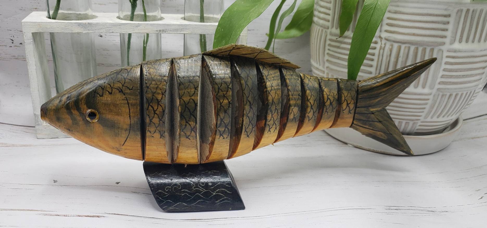Wood articulated fish figurine decor Etsy