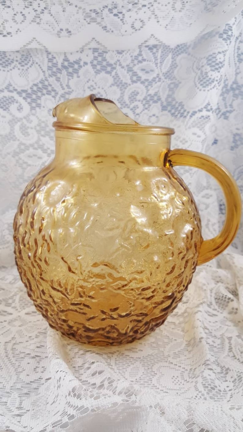 Vintage amber pebbled Anchor Hocking pitcher