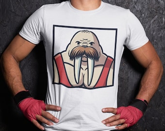 Wrestler Walrus T-Shirt, Funny Buff Tusked Walrus Graphic Tee, Unisex Adult Animal Wrestling Shirt, Strong Marine Short Sleeve Tee