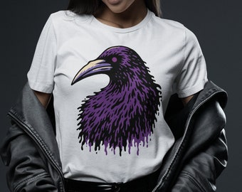 Camiseta de pájaro gótico, camisa gráfica de cuervo púrpura, camisas de amante de los pájaros oscuros, camiseta de arte de pájaro de limo, camiseta unisex de birb de cuervo misterioso RAV1AA