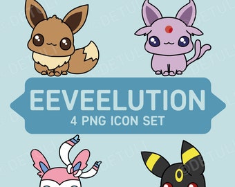 Premium PNG Clipart, 4 Pack de lindo Pokemon Clipart, Eeveelutions Clip art, Descarga instantánea, Eevee, Sylveon, Umbreon, Espeon Kawaii Clipart