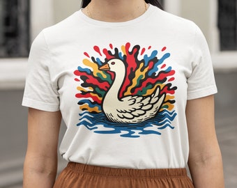 Camiseta colorida de pájaro, camisa vibrante de ganso de nieve, camiseta gráfica artística de observador de aves, camisas de naturaleza animal, top unisex Birb brillante GOS1AA