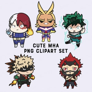MHA Clipart, 5 pacotes de clipart fofo PNG, impressão de Boku No Hero Academia, download instantâneo, Deku, Kacchan, All Might, Red Riot, arte Shoto Kawaii