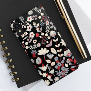 Aesthetic iPhone Case, Floral Patterned iPhone Case, Vintage Blossom & Leaf Chic Phone Case, Red Flower Protective Tough Phone Cases image 2