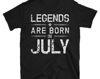 Vintage July Birthday T-Shirt Legends Born In July T-Shirt July Birthday Short-Sleeve Unisex T-Shirt