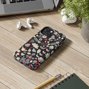 Aesthetic iPhone Case, Floral Patterned iPhone Case, Vintage Blossom & Leaf Chic Phone Case, Red Flower Protective Tough Phone Cases image 5