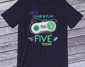 5th Birthday TShirt, Any Birthday Personalized Tee, Lets game and play Im 5 today gift shirt for gamers birthday, vintage retro gaming shirt